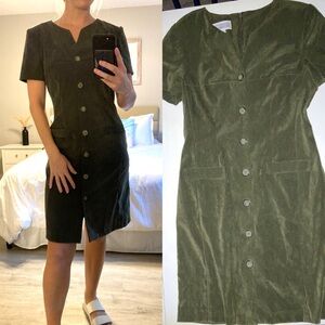 Jessica Howard Dress Vintage 80s 90s Olive Green Button Dress Velvet Feel Dress